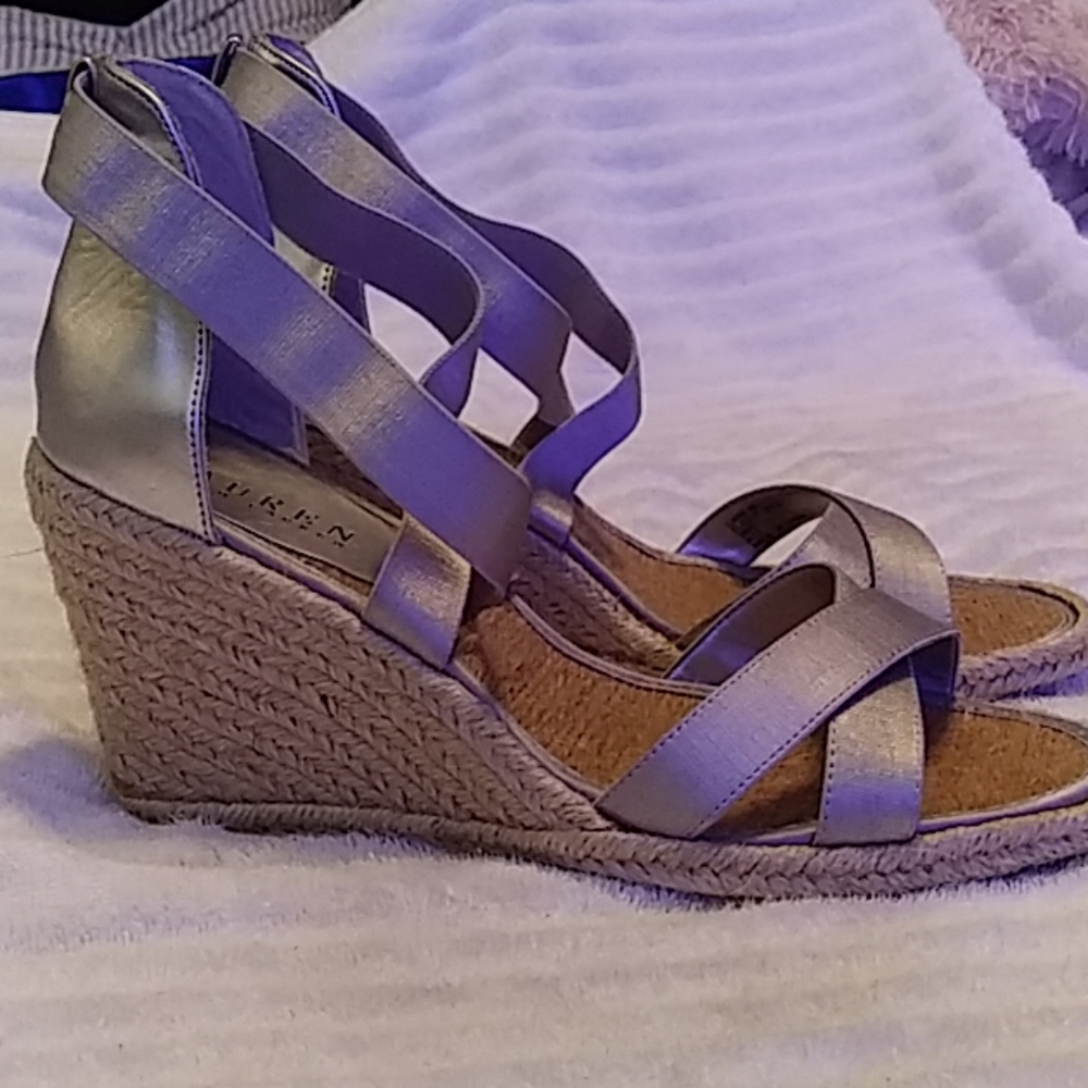 Ralph Lauren Silver Wedges Size 8B Iliana Silver